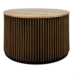 Carolina Harmony 30&quot Brass Groove Wood Top Coffee Table in Black Honed