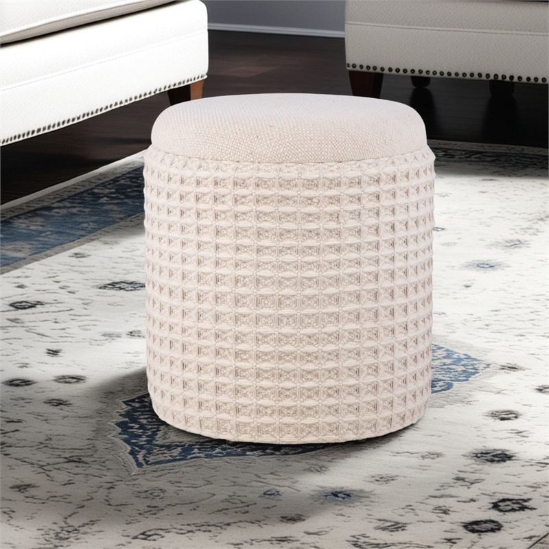 Carolina Handwoven Chronos Waffle Cream Storage Ottoman