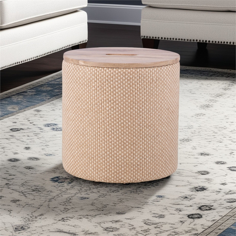 Carolina Handwoven Zeus Jute Check Wood Top Storage Ottoman