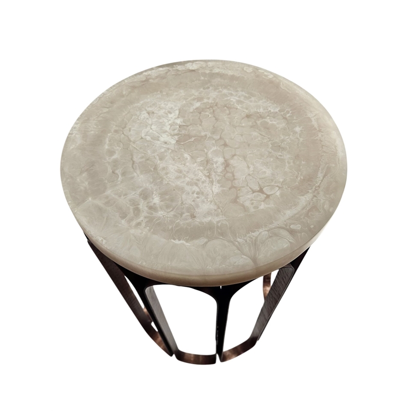 Carolina Luminous Glow Marble Top and Base Side Table in Antique Copper