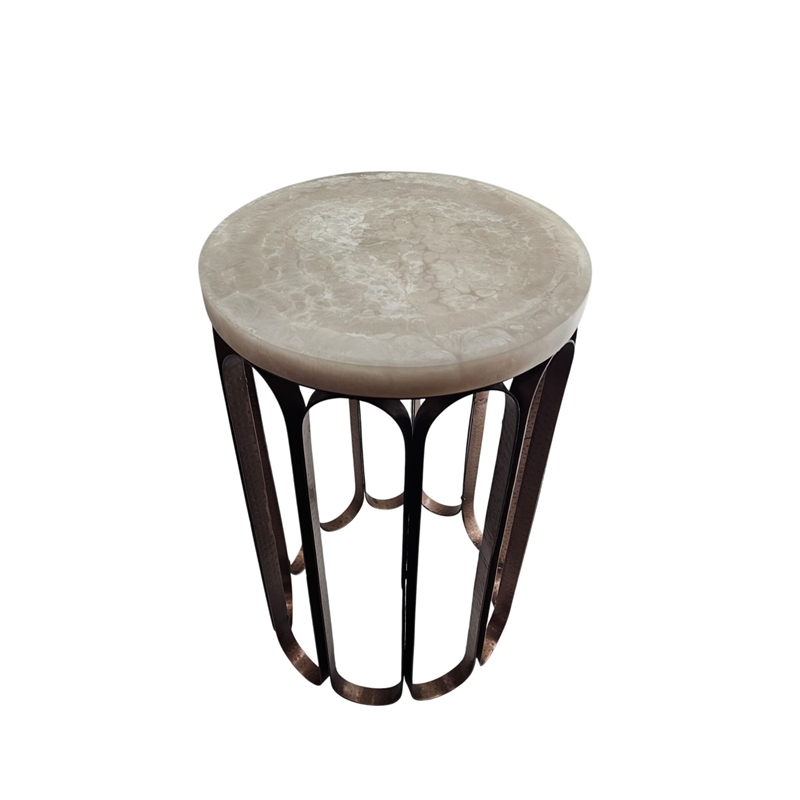 Carolina Luminous Glow Marble Top and Base Side Table in Antique Copper