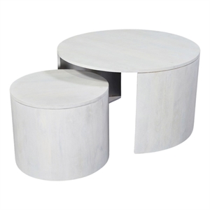 Carolina Sable 30&quot Round Nesting Coffee Table in Whitewash