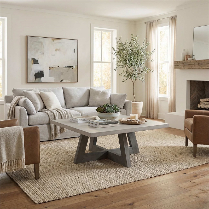 Carolina Largo Rectangular Coffee Table with Concrete Top in Grey