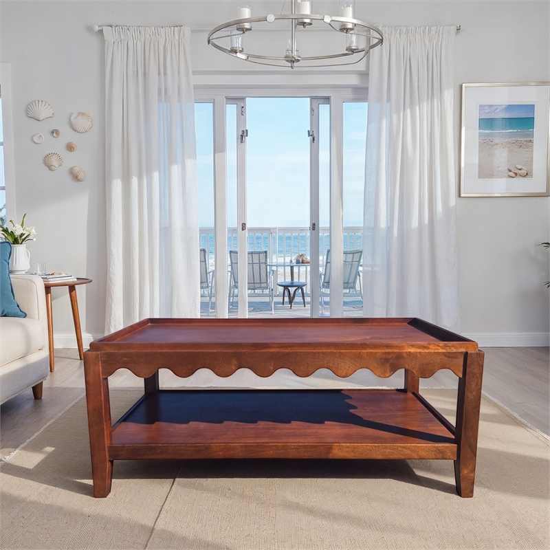 Carolina Chair & Table Rectangular Scallop Mango Wood Coffee Table in Chestnut
