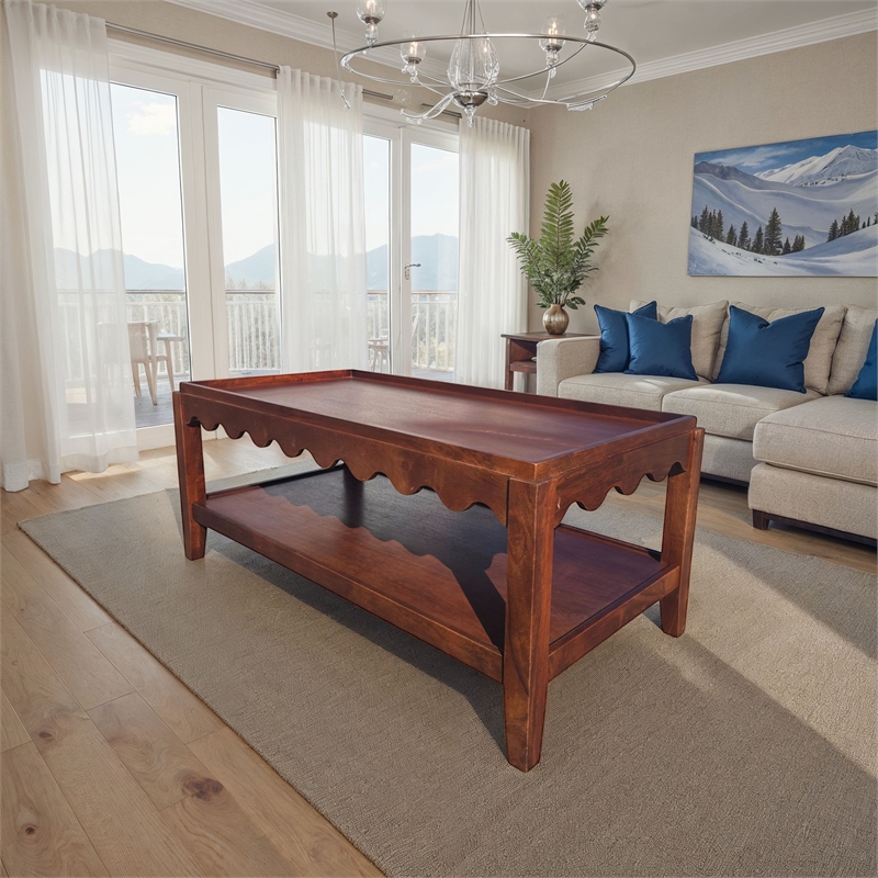 Carolina Chair & Table Rectangular Scallop Mango Wood Coffee Table in Chestnut