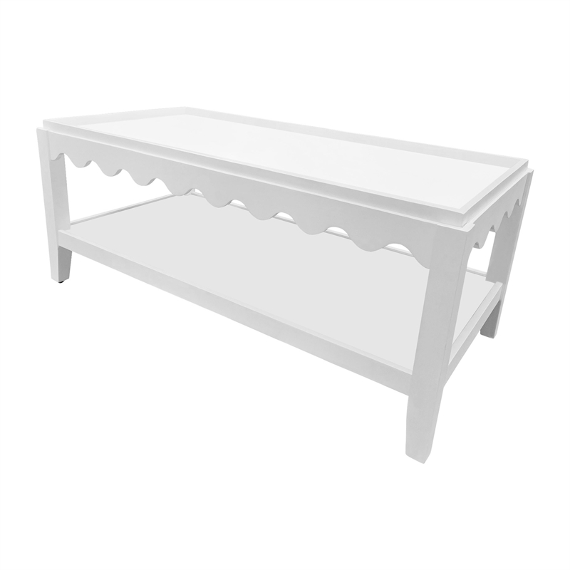 Carolina Chair & Table Rectangular Scallop Mango Wood Coffee Table in White