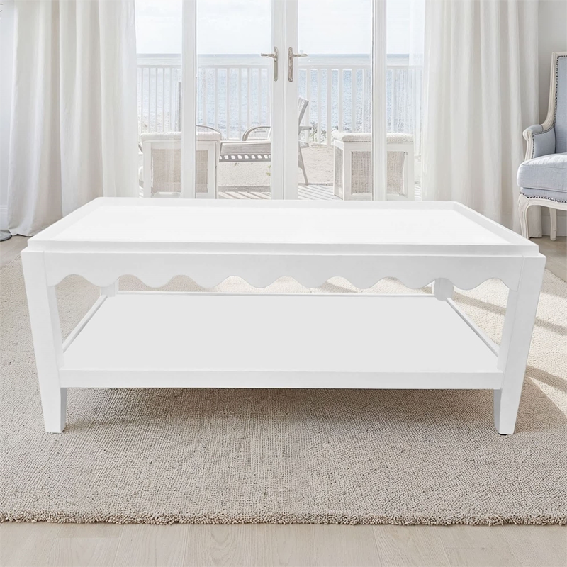 Carolina Chair & Table Rectangular Scallop Mango Wood Coffee Table in White