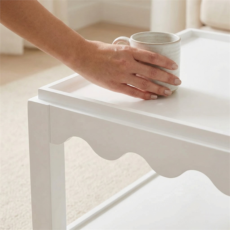 Carolina Chair & Table Rectangular Scallop Mango Wood Coffee Table in White