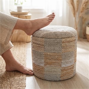 Carolina Chair & Table Round Handwoven Fabric Storage Ottoman in Yellow