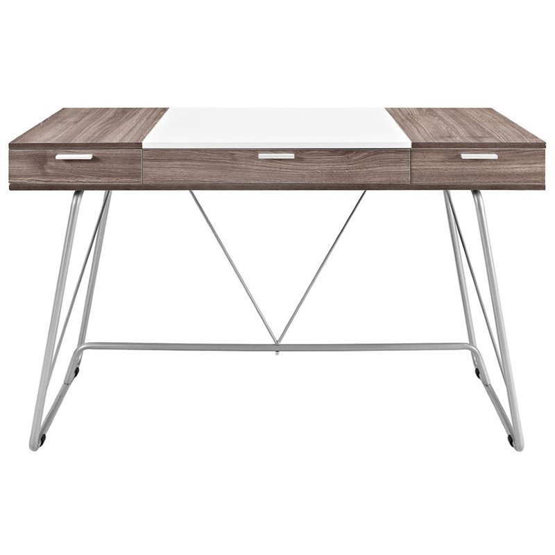 Modway Panel Modern Wood & Metal Office Desk in Birch Gray Finish