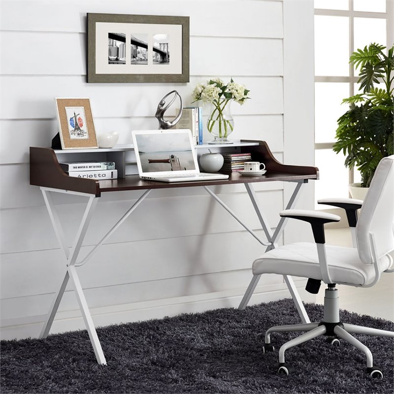 Modway Bin Modern Melamine & Metal Office Desk in Cherry Finish