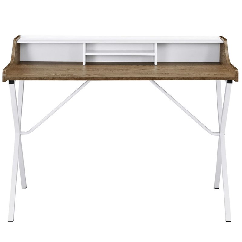 modway bin modern melamine & metal office desk in walnut finish