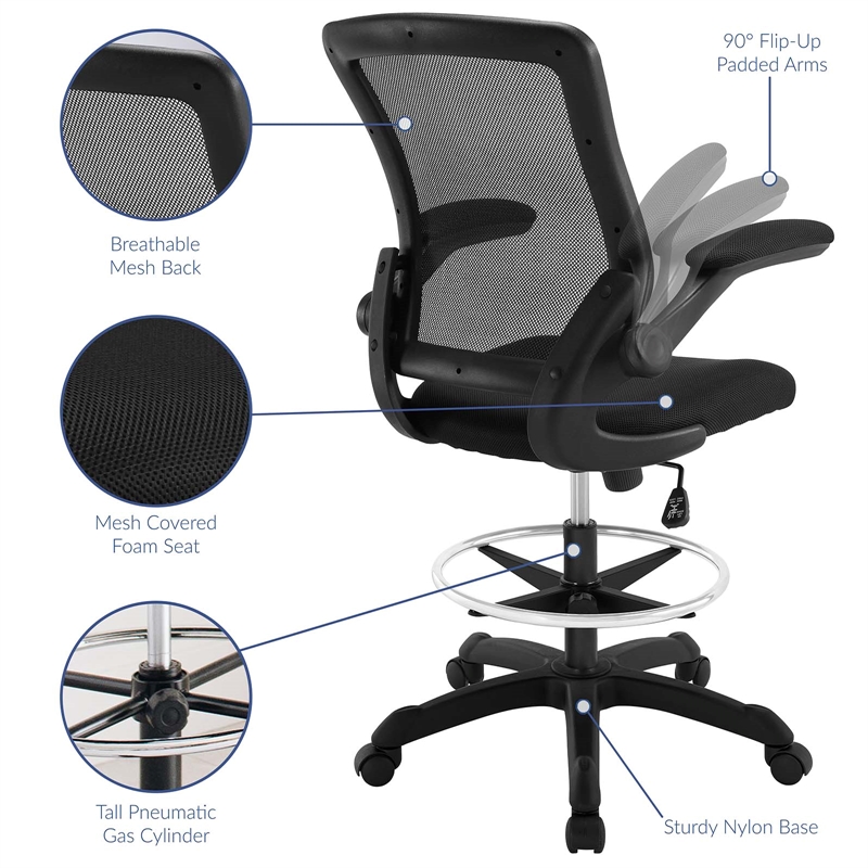 Modway Veer Modern Mesh Fabric & Metal Drafting Chair in Black