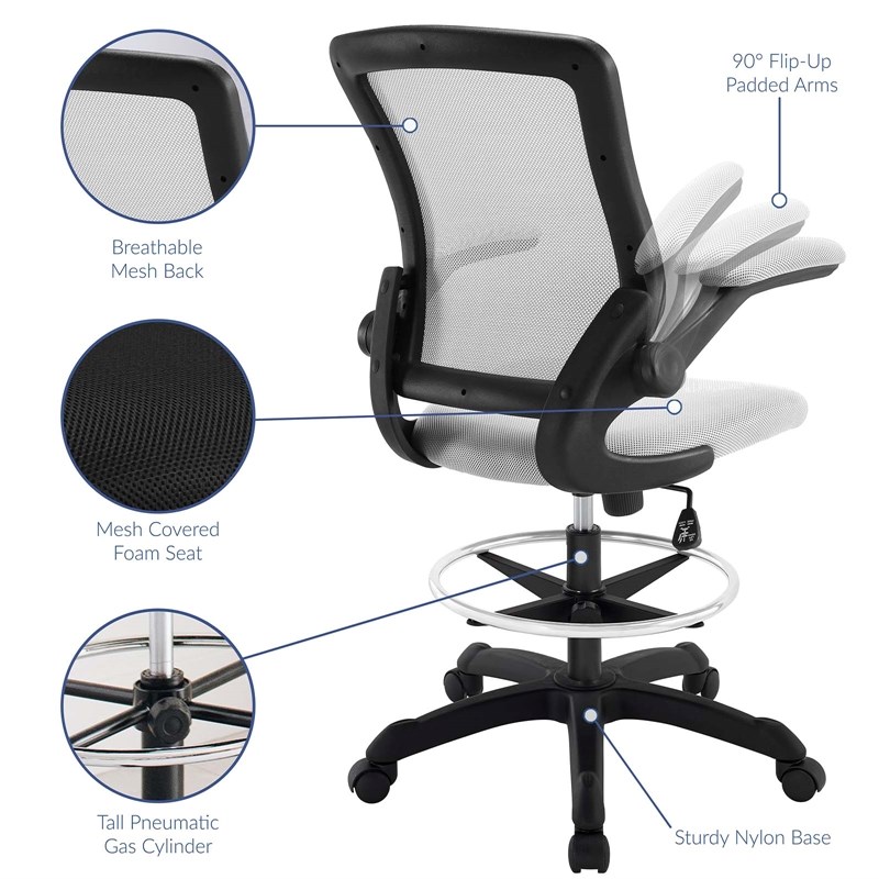 Modway Veer Modern Mesh Fabric & Metal Drafting Chair in Gray