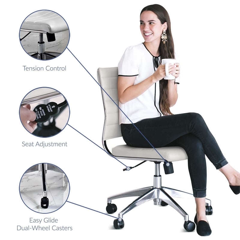 Modway Jive Modern Vinyl Armless Mid Back Office Chair in White