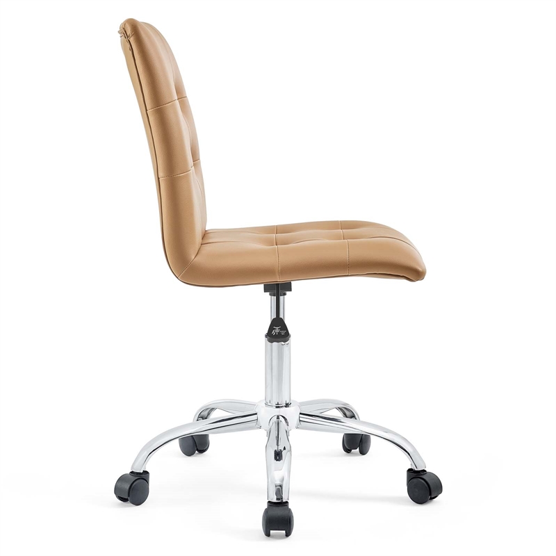 Modway Prim Modern Faux Leather Armless Mid Back Office Chair in Tan