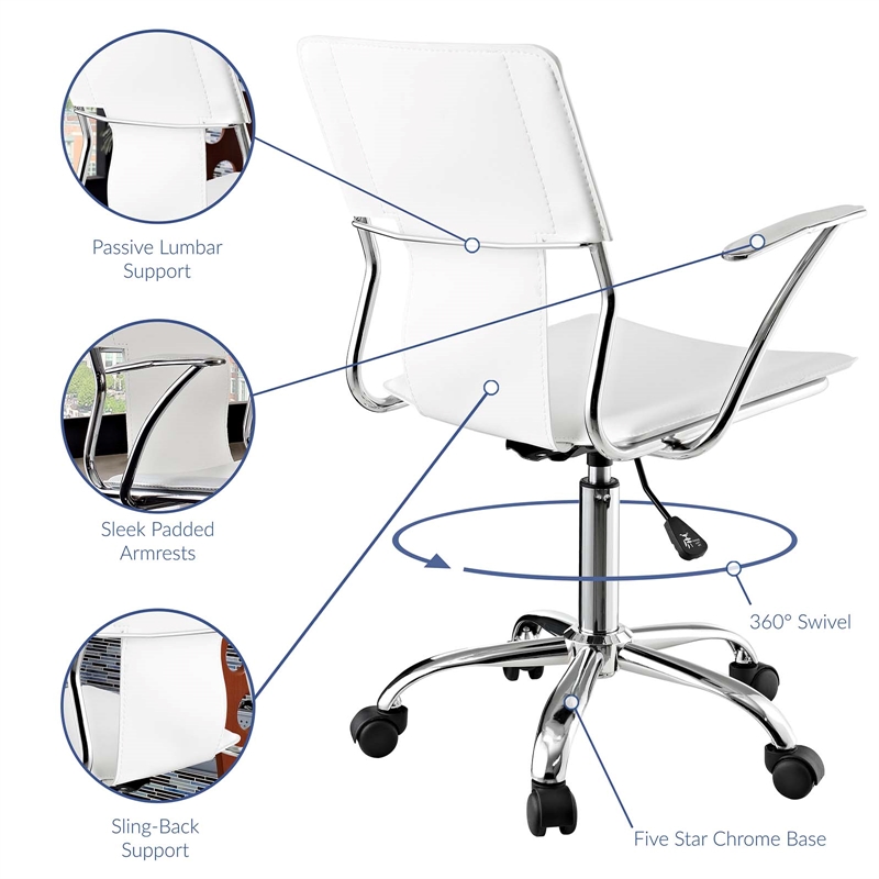 Modway Studio Modern Style Vinyl and Steel Office Chair in White