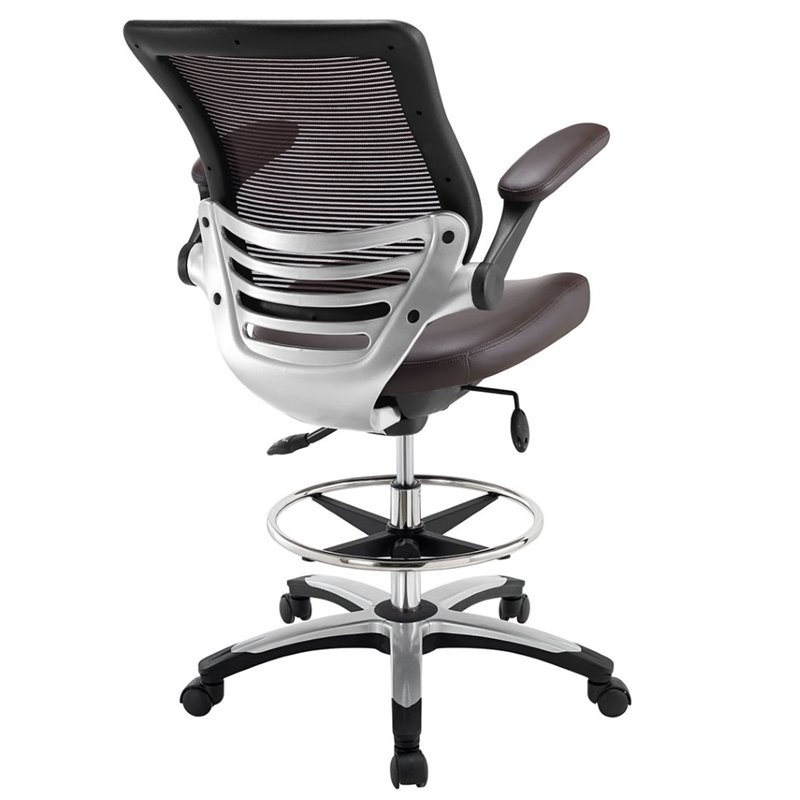 Modway Edge Modern Style Vinyl Drafting Chair in Brown Finish
