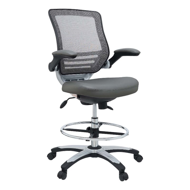 Modway Edge Modern Style Vinyl Drafting Chair in Gray Finish