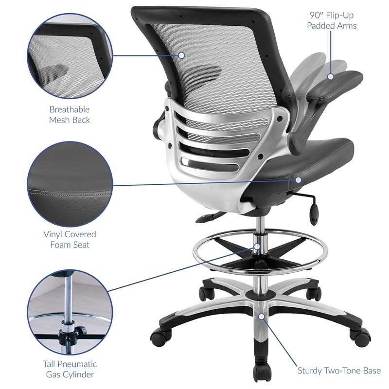 Modway Edge Modern Style Vinyl Drafting Chair in Gray Finish