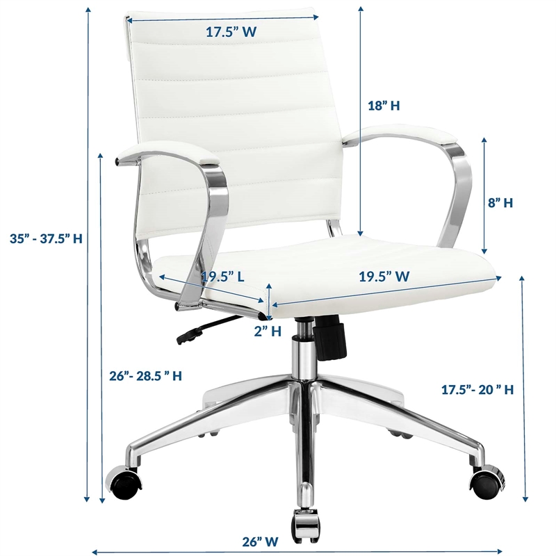 Modway Jive Modern Mid Back Vinyl & Aluminum Office Chair in White/Chrome