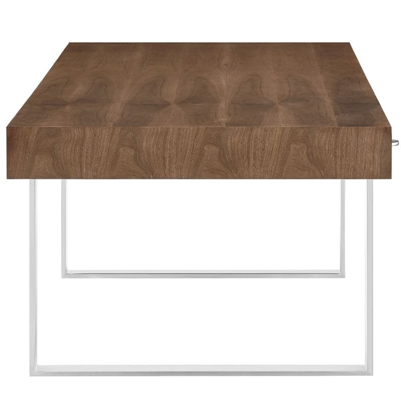 Modway Tinker Modern Stainless Steel & Wood Office Desk in Walnut