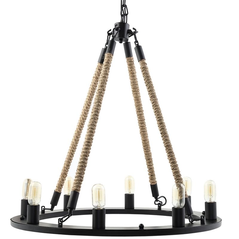 Modway Encircle 8-Light Modern Metal Chandelier in Black Finish