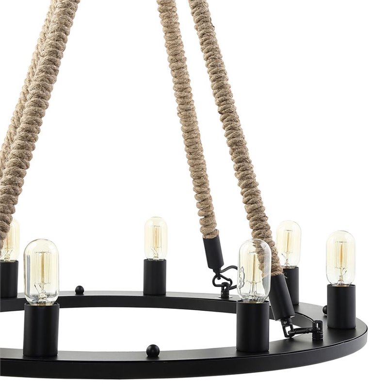 Modway Encircle 8-Light Modern Metal Chandelier in Black Finish