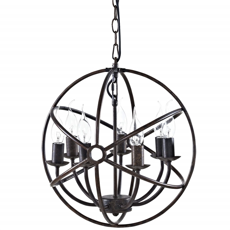 Modway Atom 7 Light Steel Chandelier in Brown