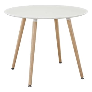 Modway Track 35.5&quot Round Modern Wood Dining Table in White/Natural