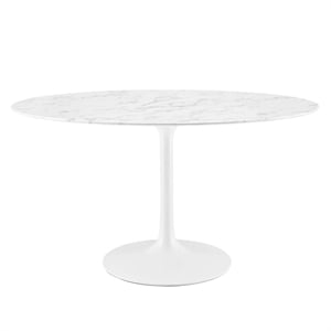 Modway Lippa 54&quot x 31&quot Oval Modern Artificial Marble Dining Table in White