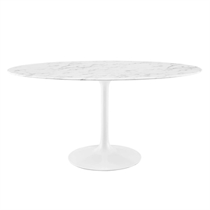 Modway Lippa 60&quot x 35&quot Oval Modern Artificial Marble Dining Table in White