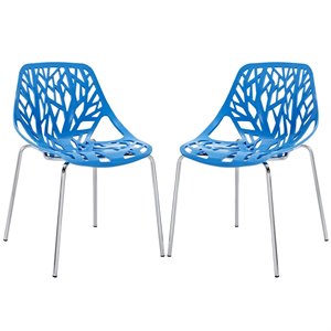 Modway Stencil 18&quot Modern Plastic Dining Side Chair in Blue (Set of 2)