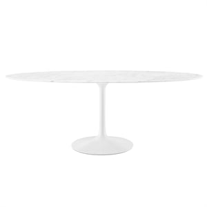 Modway Lippa 47&quot x 78&quot Oval Modern Artificial Marble Dining Table in White