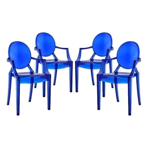 Modway Casper Sturdy Acrylic Plastic Dining Armchairs in Blue (Set of 4)
