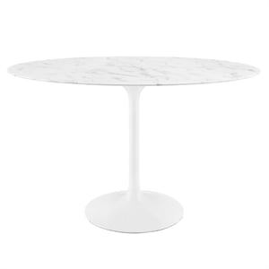 Modway Lippa 48&quot Oval Metal Artificial Marble Dining Table in White