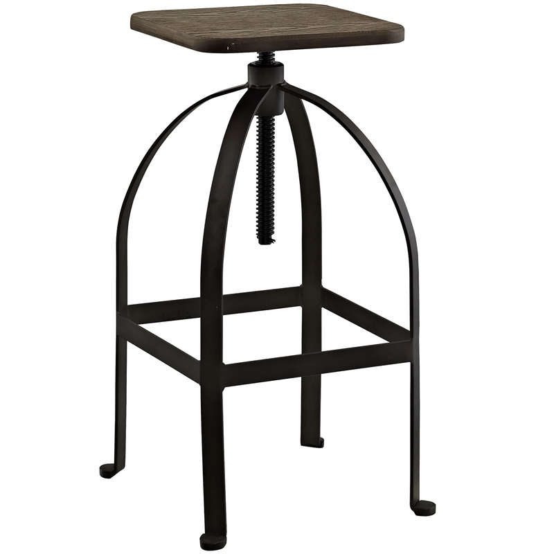 Modway Pointe Wood Top Metal Adjustable Height Kitchen Bar Stool In Brown
