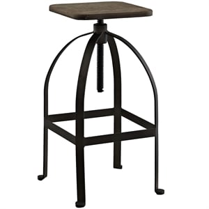 Modway Pointe Wood Top Metal Adjustable Height Kitchen Bar Stool In Brown