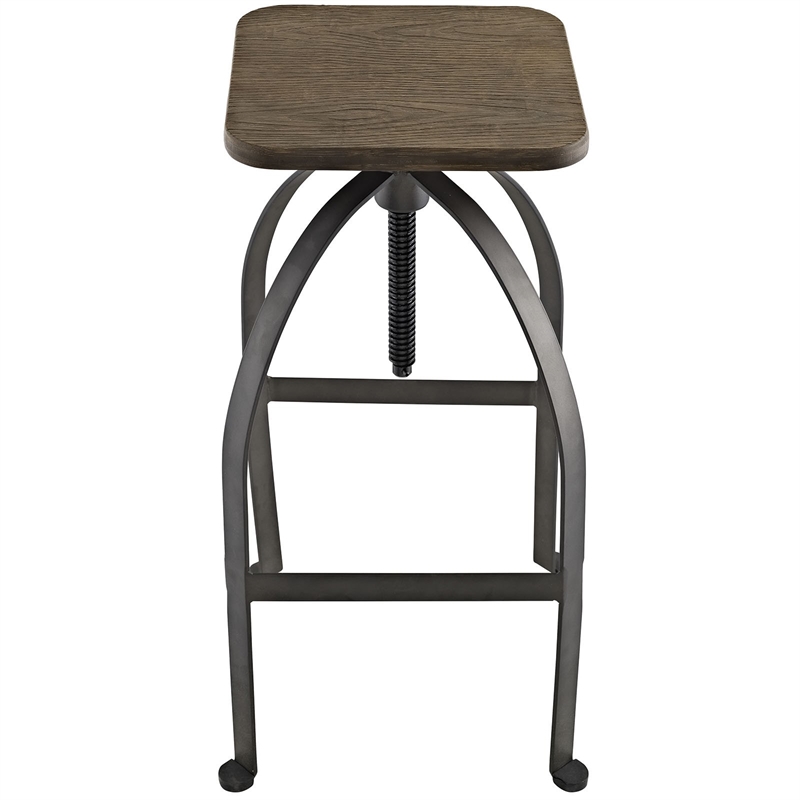 Modway Pointe Wood Top Metal Adjustable Height Kitchen Bar Stool In Brown