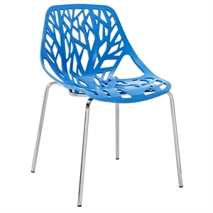 Modway Stencil 18&quot Modern Steel Metal Dining Side Chair in Blue Finish