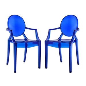 Modway Casper 18.5&quot Polycarbonate Plastic Dining Armchairs in Blue (Set of 2)