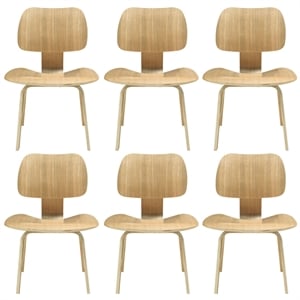 Modway Fathom 18.5&quot Style Wood Dining Chairs in Natural (Set of 6)