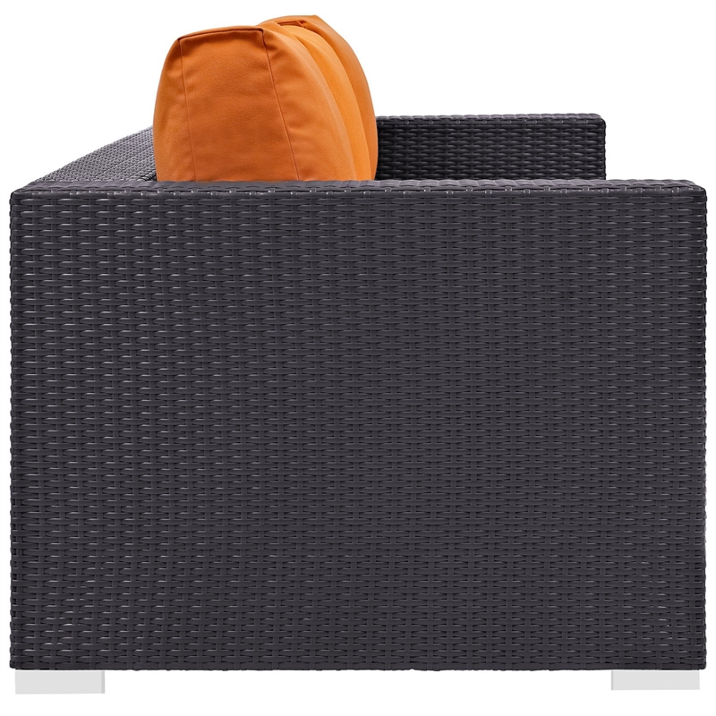 Modway Convene Aluminum and Rattan Outdoor Patio Sofa in Espresso/Orange
