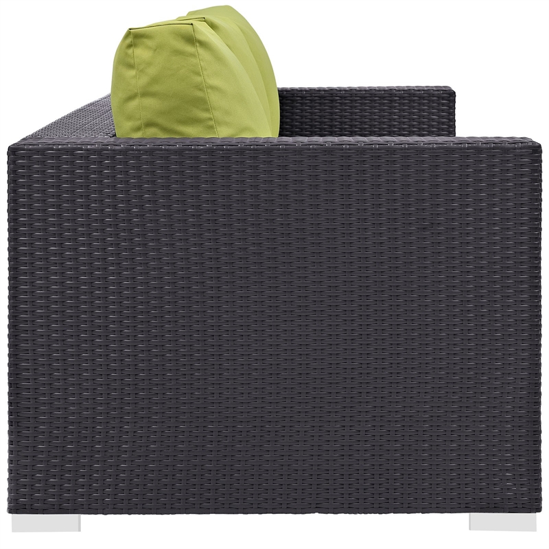 Modway Convene Aluminum and Rattan Outdoor Patio Sofa in Espresso/Peridot
