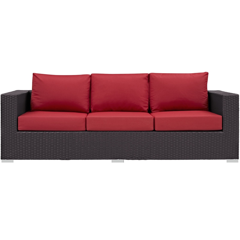 Modway Convene Aluminum and Rattan Outdoor Patio Sofa in Espresso/Red