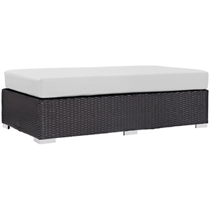 Modway Convene Rectangle Fabric Rattan Patio Ottoman in Espresso/White