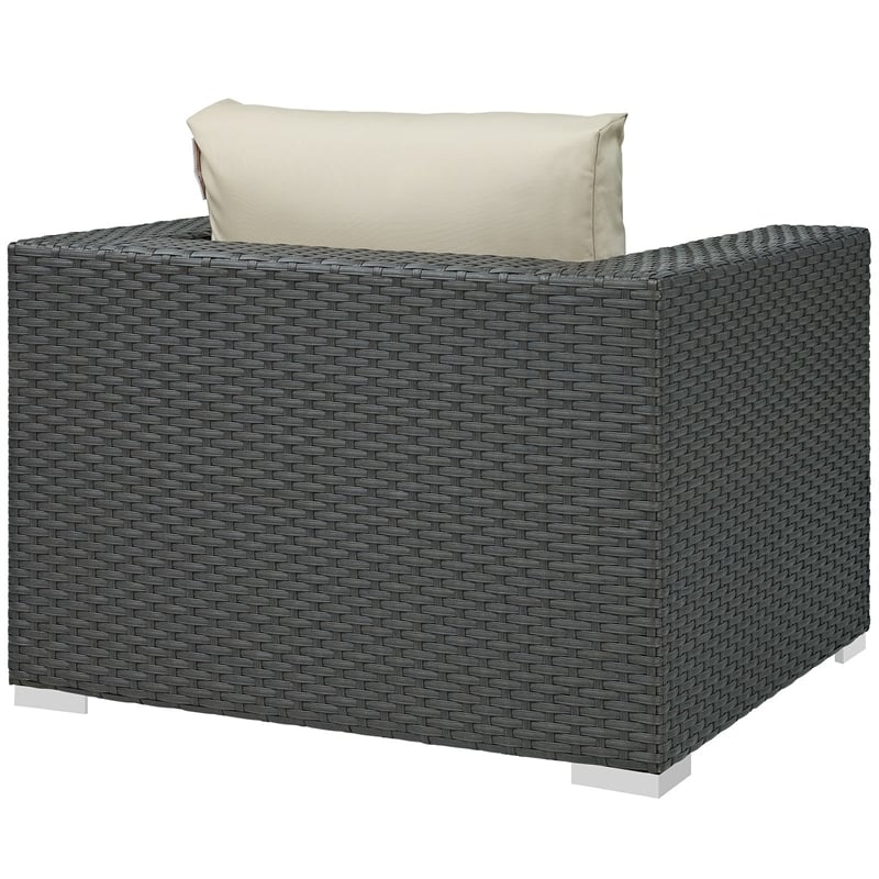Modway Sojourn Aluminum and Rattan Patio Armchair in Canvas/Antique Beige