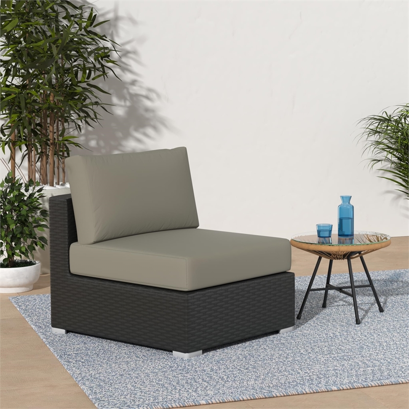 Modway Sojourn Aluminum Fabric and Rattan Patio Armless Chair in Canvas/Beige