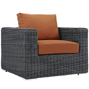 Modway Summon Aluminum Fabric and Rattan Patio Armchair in Canvas/Tuscan