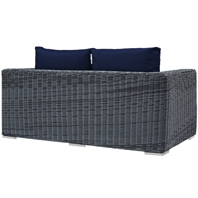 Modway Summon Aluminum and Rattan Patio Loveseat in Canvas/Navy